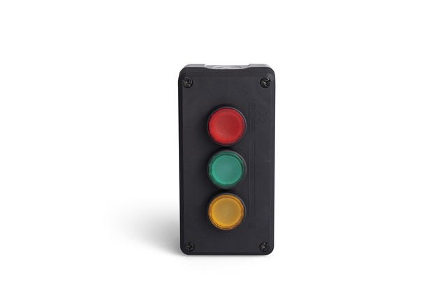 P Series Plastic 3 Holes CPDDK + CPDDS + CPDDY + 3*C3CK (NO) + 3*C4CK (NC) Black-Grey Control Box